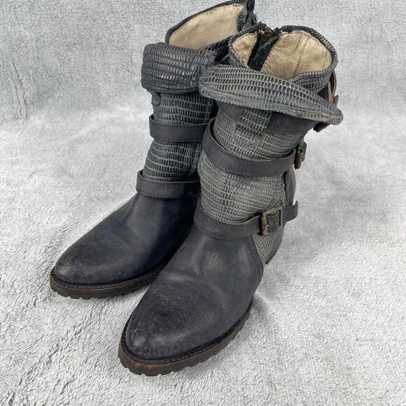Freebird by Steven Apex Women's Motorcycle Boot Sz US 7 Black Embossed Leather